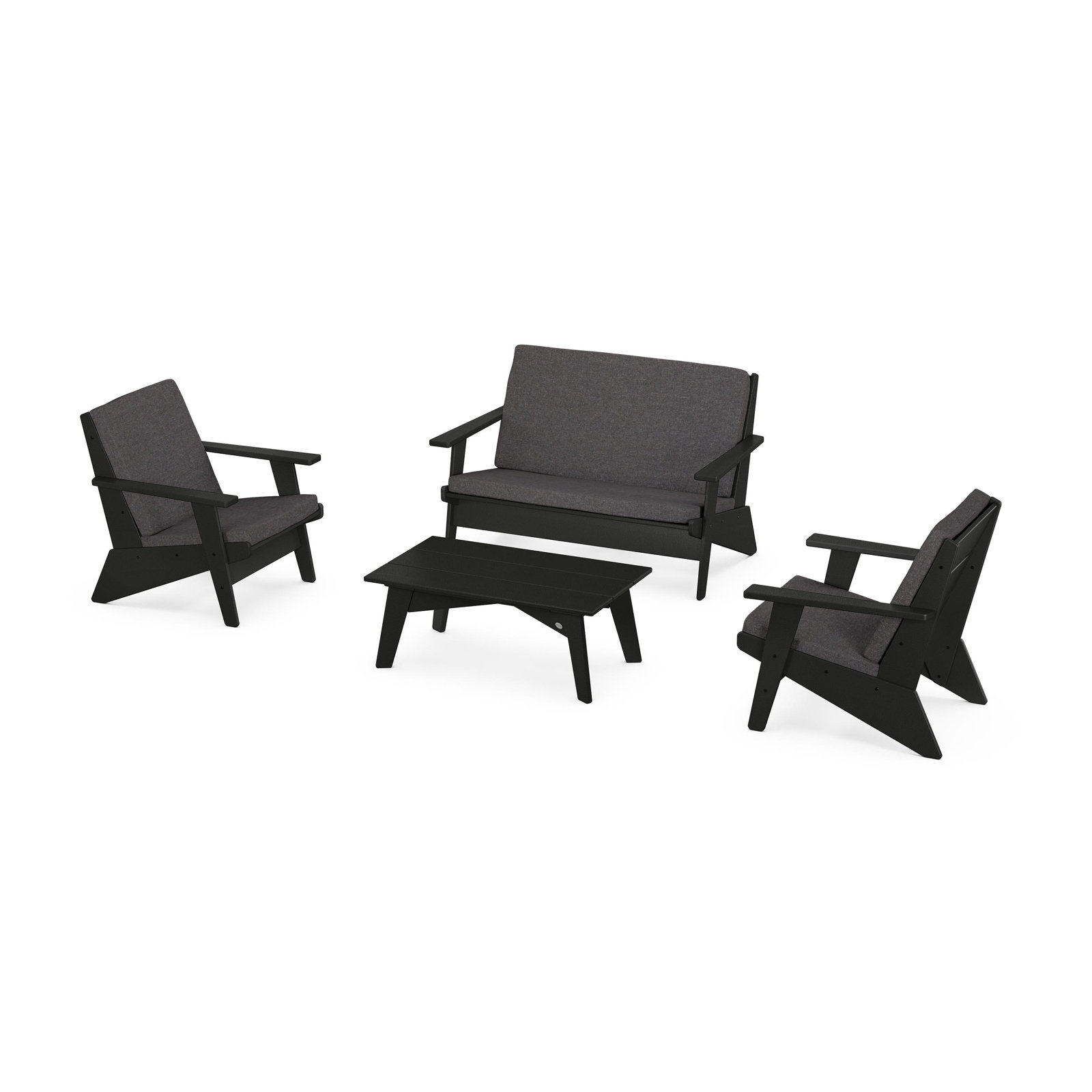 Riviera Modern Lounge 4-Piece Set, Black, Ash Charcoal