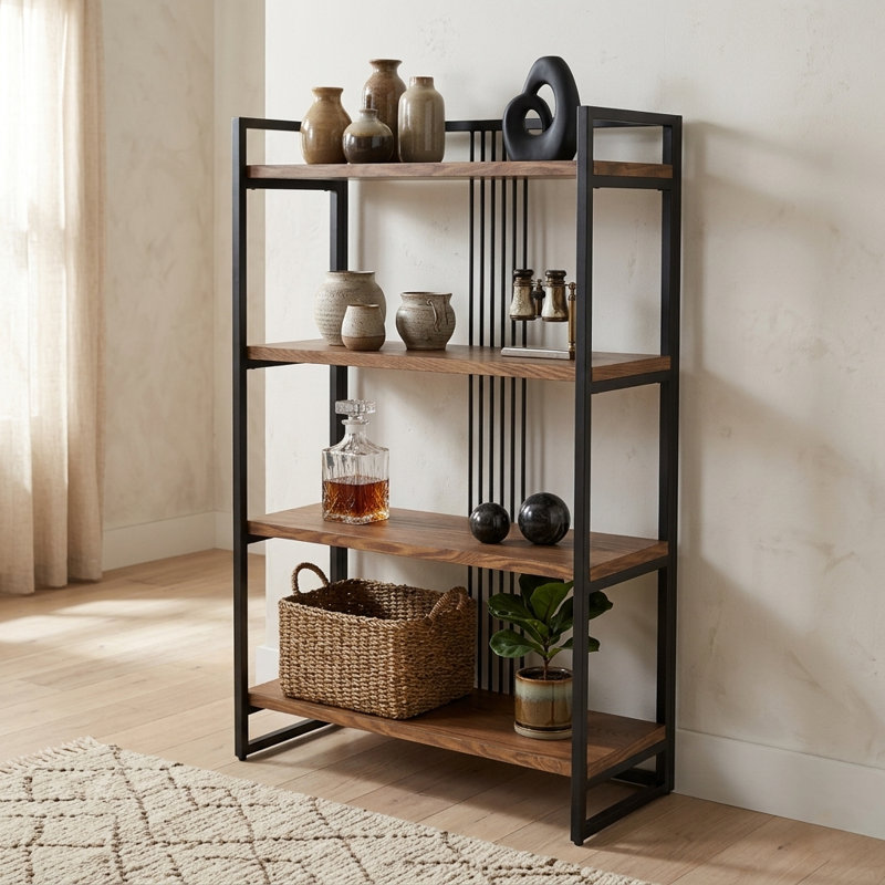 Lauxel 4 Tier Metal Framed Wood Shelf