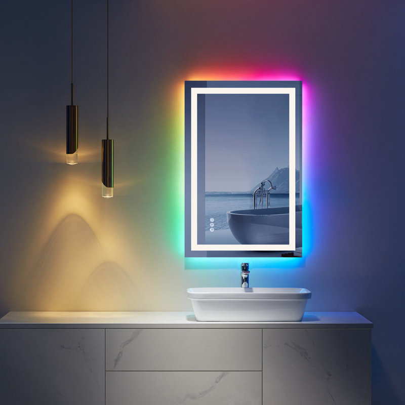  Wayfair Basics® UL Certified RGB Backlit & LED Frontlit Anti-Fog Tempered Glass Bathroom/Vanity Mirror, 36" x 24"