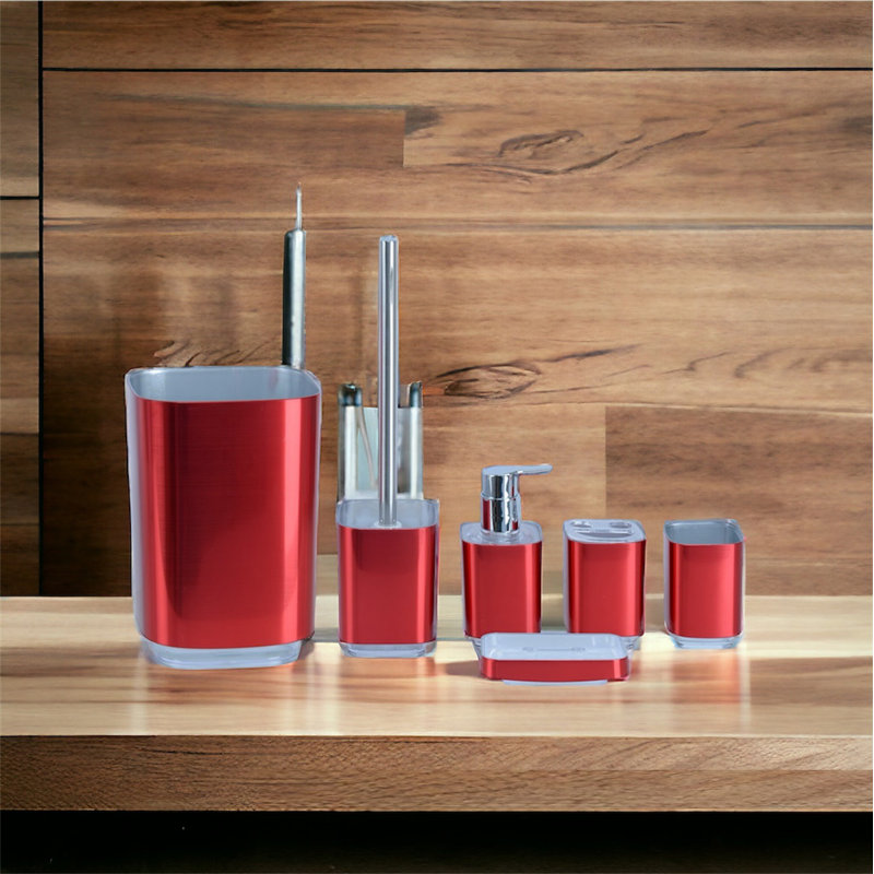 Ensemble d'accessoires de salle de bain 7 pièces Neche, Rouge