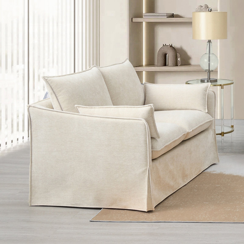 Canapé deux places de 148 cm de large avec 2 coussins, lin beige