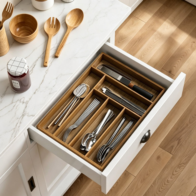 Solid Wood Rectangle Utensil Storage Set