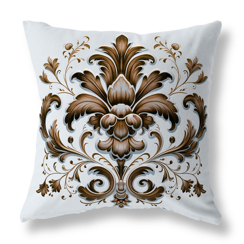 Coussin réversible Vintage Veil, Bleu / café floral / abstrait, H 18 po x l 18 po