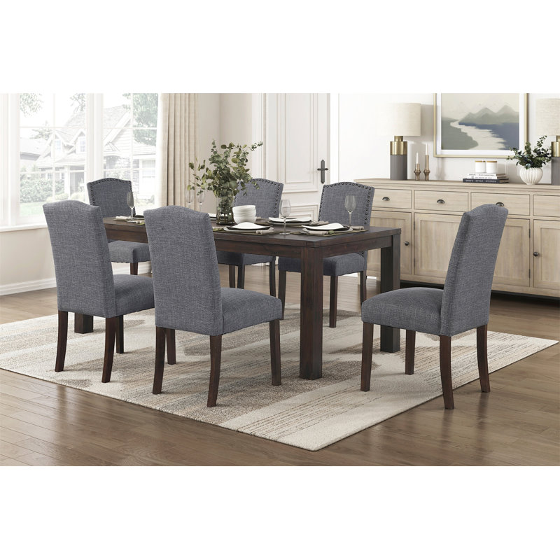 Ensemble de salle à manger 5 pièces brun foncé et tissu gris 4X, 5 pièces: table, 4 chaises, Gris