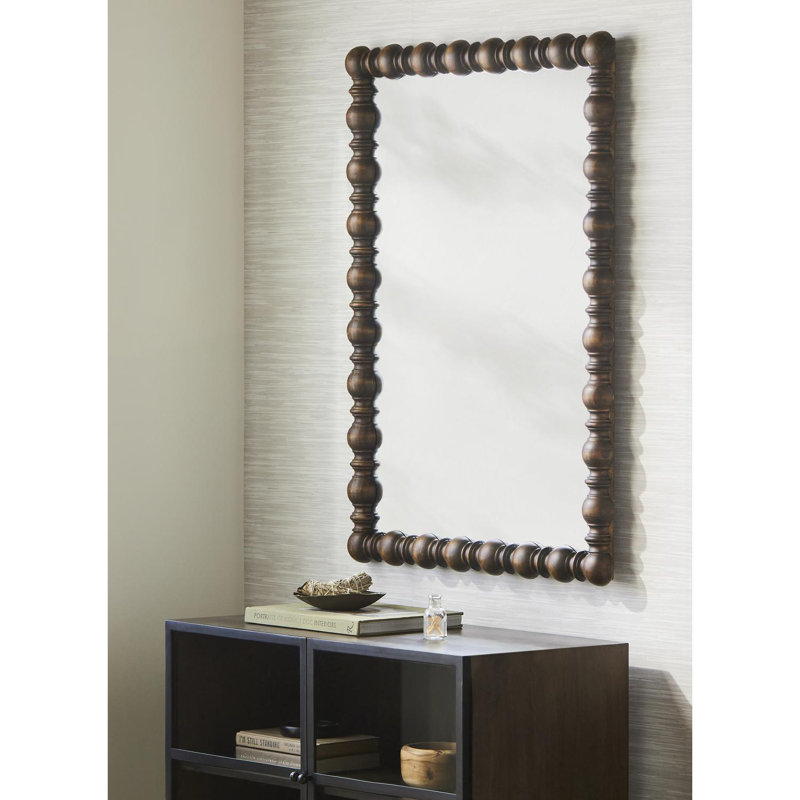 Solid Pine Wood Rectangle Accent Mirror, 40" x 30", Dark Brown