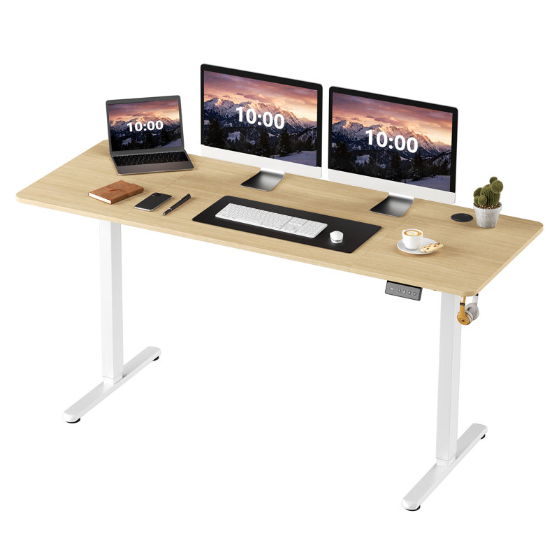Bureau debout réglable électrique Oishee, 46.5" H x 63" W x 24" D, Jaune / Blanc