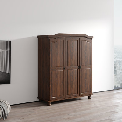 Bastian Solid Wood 3-Door Wardrobe with Hanging Rod and Shelves, 59.1-Inch Wide Traditional Armoire