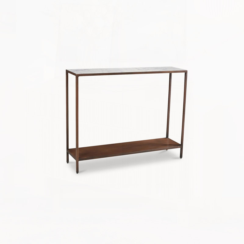 Console Table,  White Marble Top, Iron Frame, Contemporary Elegance, Antique Copper Finish