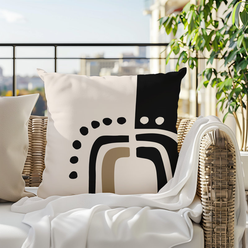 Oreiller carré réversible intérieur / extérieur Tobe Minimalist, H 19 po x l 19 po, Noir/Blanc cassé