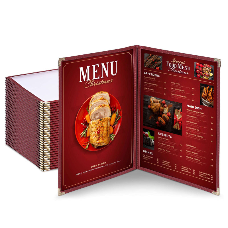 WeChef - Paquet de 30 couvercles de menu pour restaurant 8,5 x 11, 8,5 po x 11 po, Bourgogne