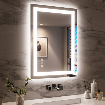 Miroir de salle de bain intelligent 36 x 24 pouces avec éclairage à intensité variable, 3 options de température de couleur de 3 000 K, 4 500 K, 6 000 K, conception de brouillard avec arrêt automatique de 1 heure, contrôle de l'interrupteur mural, durabilité UL