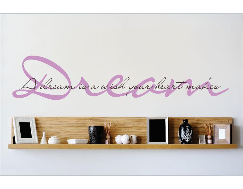Décalcomanie murale un rêve est un voeu que votre coeur fait, H 6 po x l 30 po x P 0,16 po, Rose / Gris