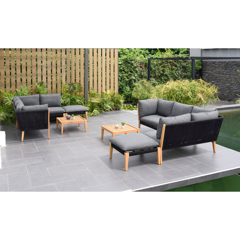 Katreena 10 Piece Teak Finish Outdoor Furniture Seating Set with Cushions