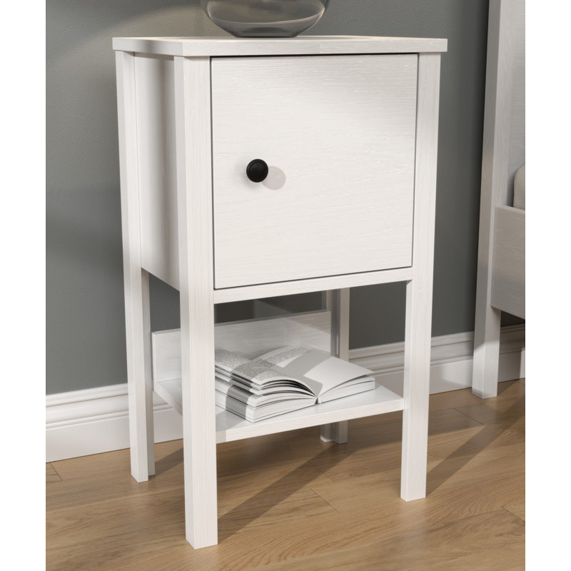 Stylish Nightstand with MDF Profile Legs, White & Wooden Finish, 15.7 x 27.9 x 20.9 inches | 100% Melamine Coated Particle Board, Features Metal Handles & Multiple Shelves | Wall-Mountable, Perfect for Traditional Decor