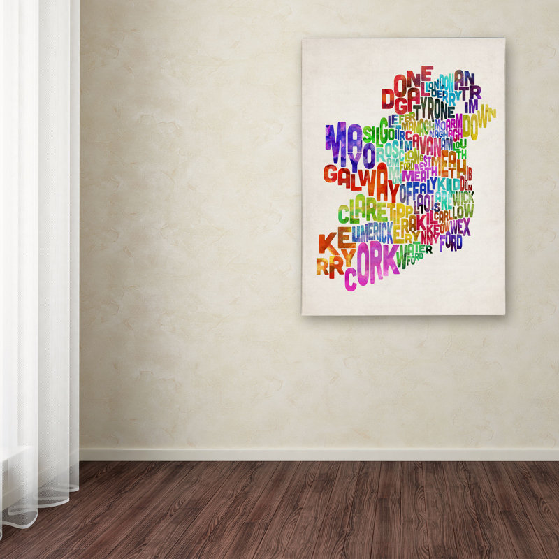 « ireland text map 3 » par michael tompsett, art textuel sur toile tendue encadrée, H 47 po x l 30 po x P 2 po
