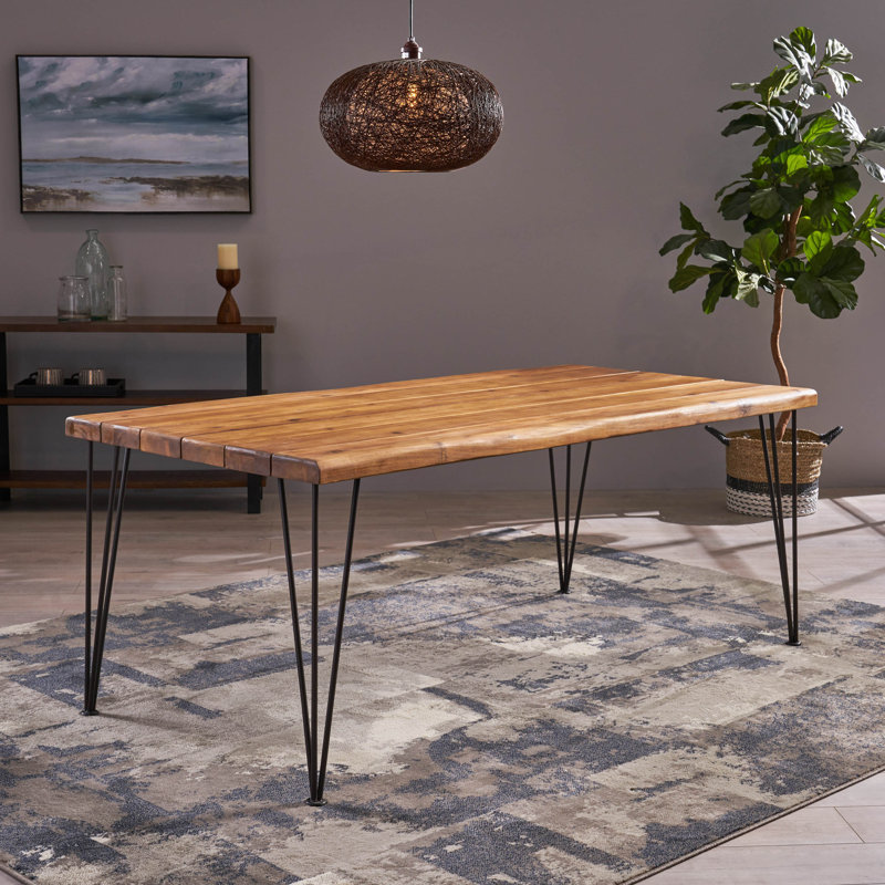 Vikesha Acacia Solid Wood Top Metal Base Dining Table