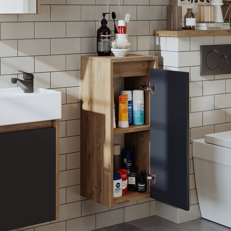 Bittencourt Bathroom Towel Storage Cabinet,  Anthracite/Oak