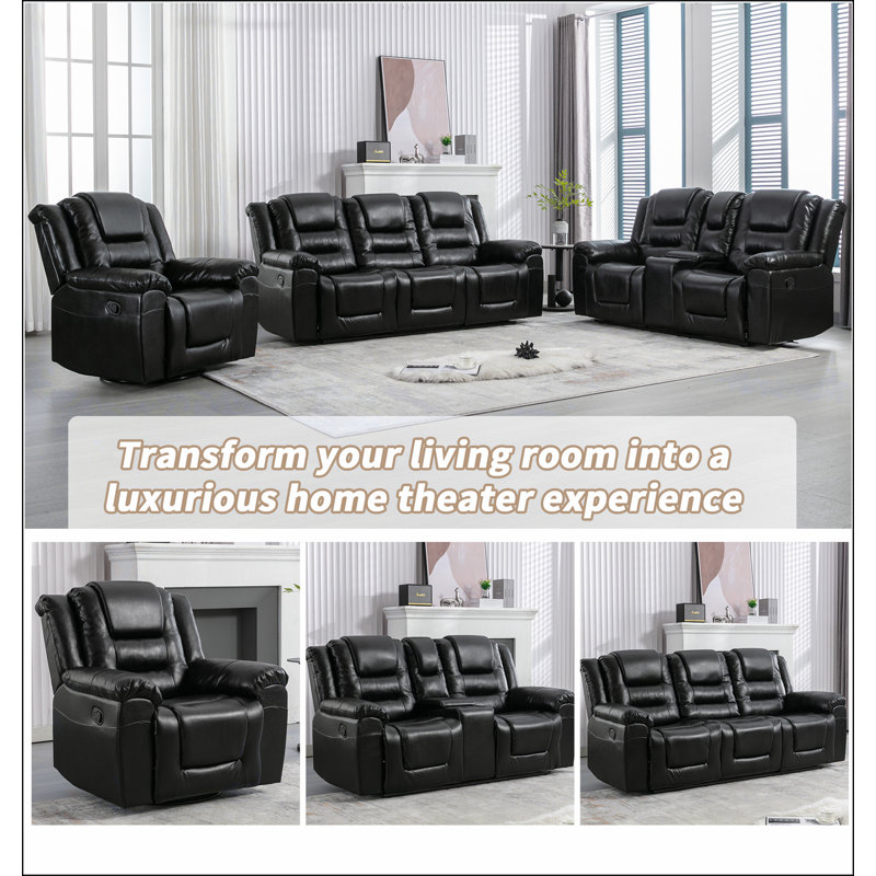 360°Swivel and Rocking Home Theatre Recliner Manual Recliner Chair with Wide Armrest, Black