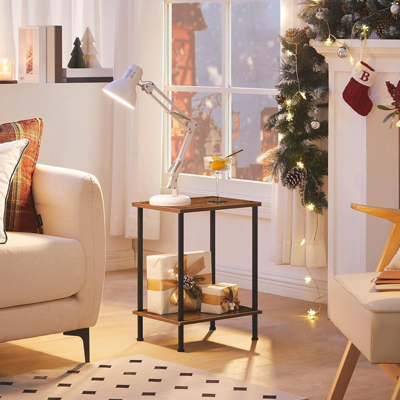 Ensemble de 2 tables de bout, petite table d'appoint, table de chevet avec tablettes de rangement à 2 niveaux, canapé pour petits espaces, salon, chambre à coucher, structure stable, assemblage facile, brun rustique BF09BZP201