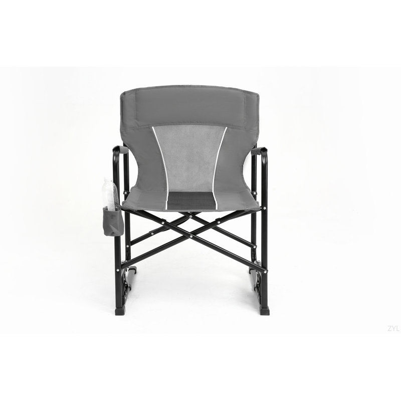 Chaise berçante d'extérieur pliable avec accoudoirs solides, porte-gobelet et dossier confortable, Gris