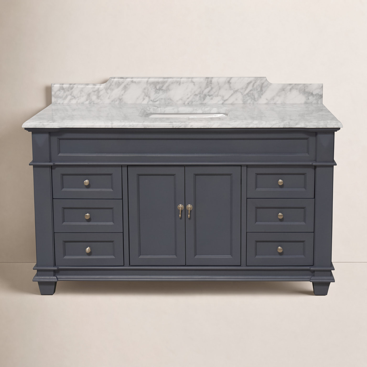 Ensa 60'' Single Bathroom Vanity, Carrara Marble, Marine Gray