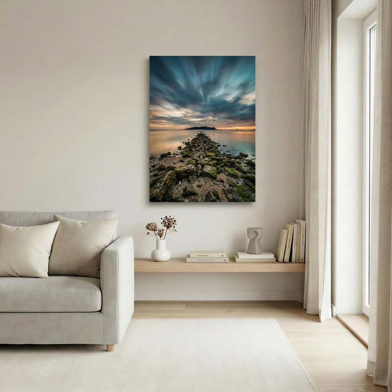 Ensemble de 1 tableau sur toile représentant un sentier côtier, H 36 po x l 24 po, Toile tendue