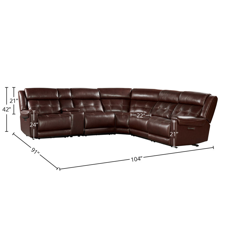 Brown Faux Leather Six-Piece Tufted Recliner Sectional