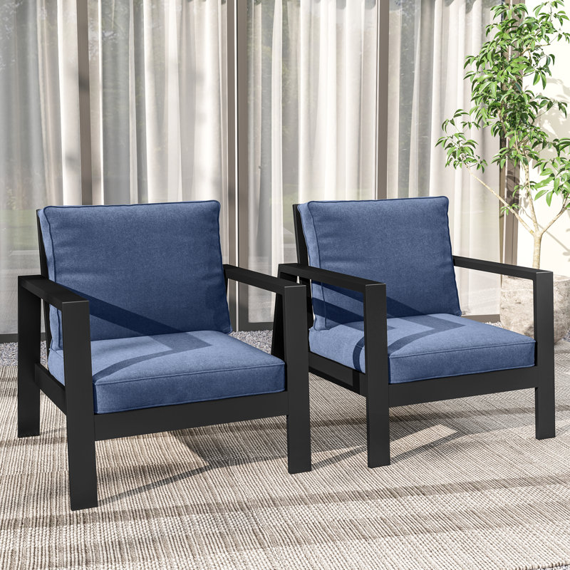 Chaise de patio en aluminium avec coussins, Bleu