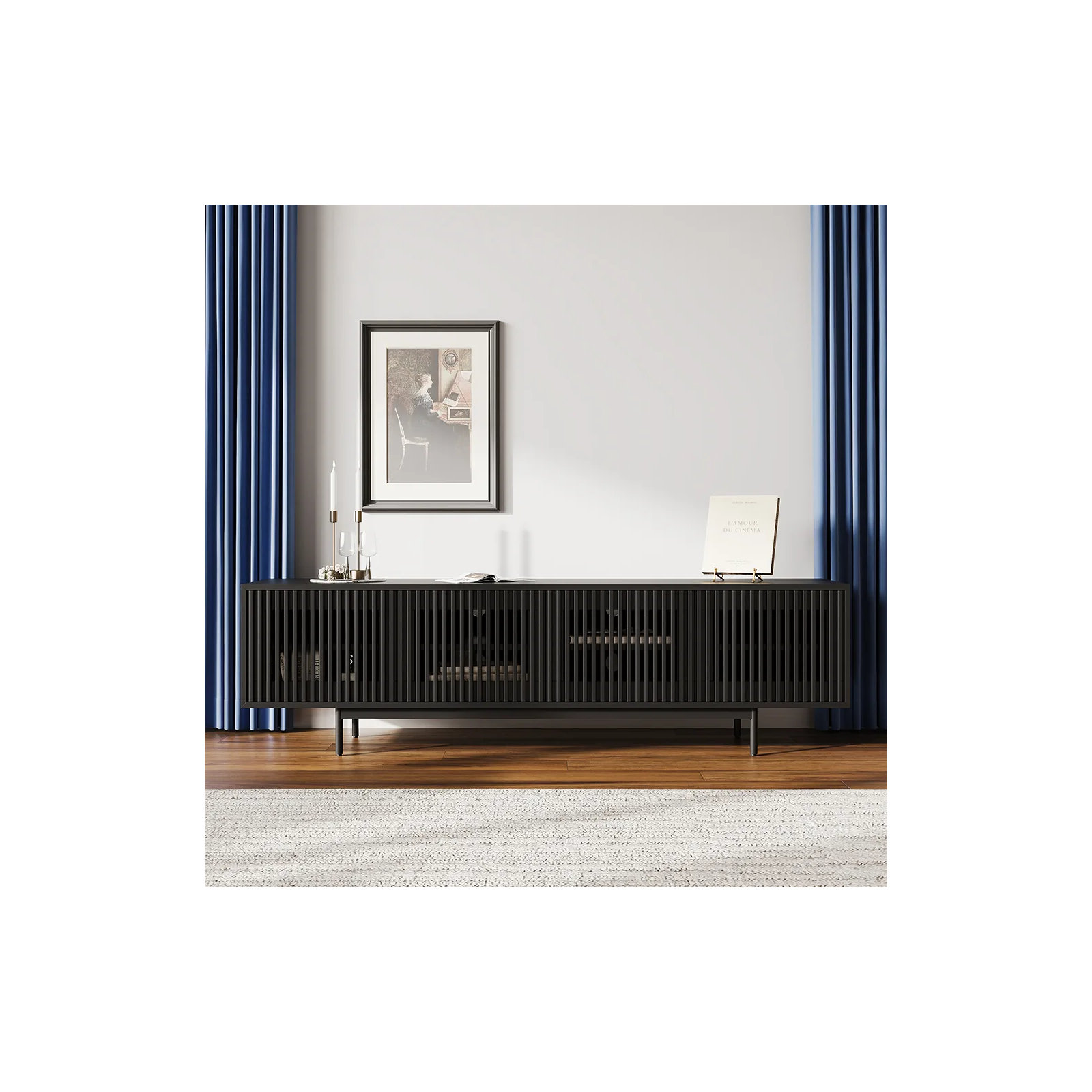 Daila Media Console, Black, 21.26" H x 78.74" W x 18.89" D