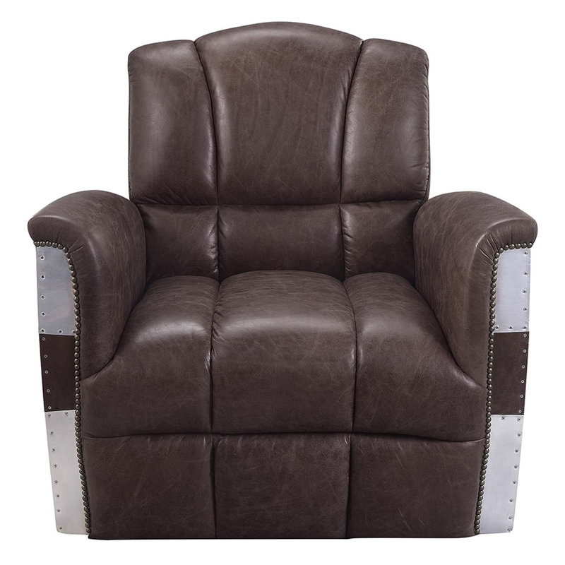 Fauteuil d'appoint Brancaster, cuir fleur rétro brun et aluminium