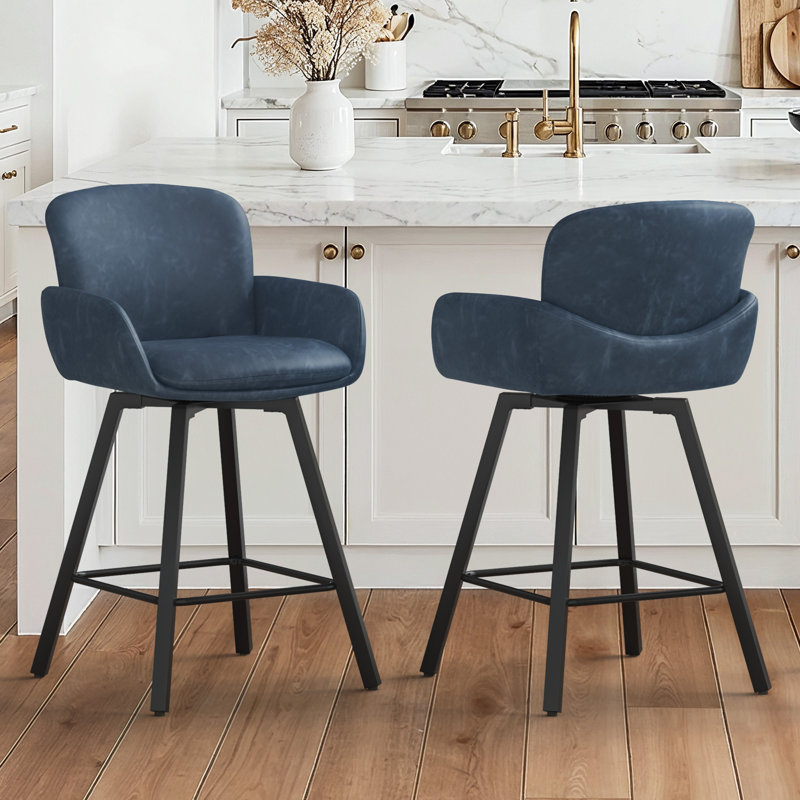 Tabouret de bar Nicola , Bleu / similicuir