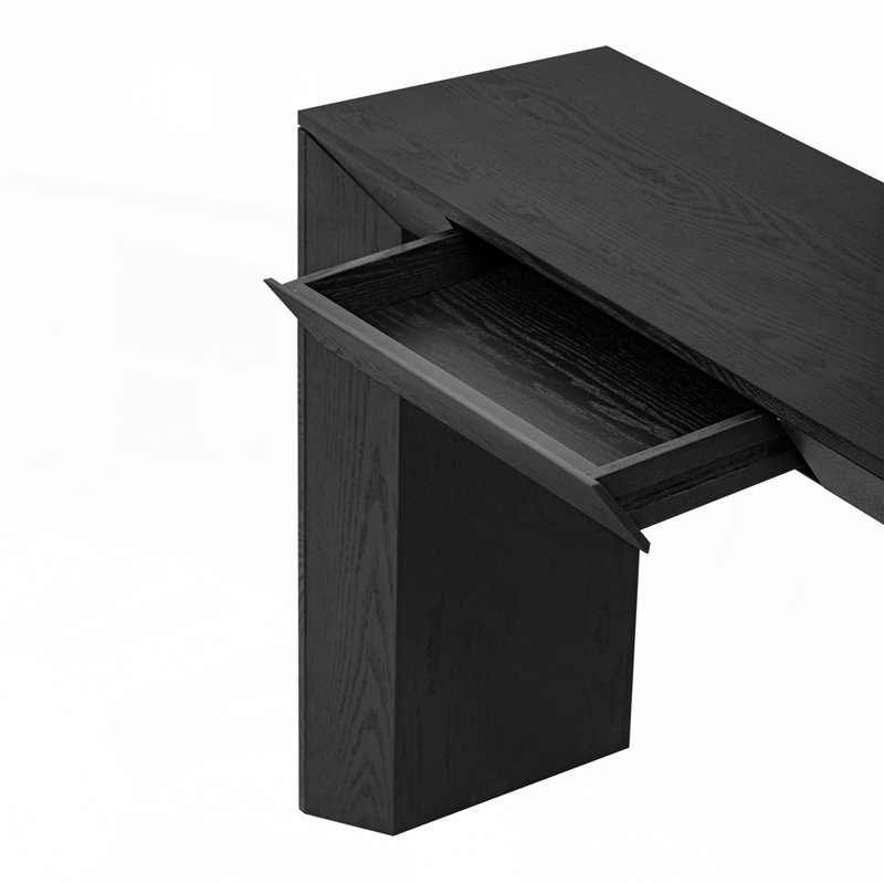 Table console moderne avec 2 tiroirs dissimulés et cascade avec pieds épais pour le salon, Noir
