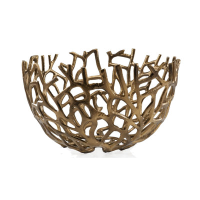 Normant 14" Gold Aluminum Coral Decorative Round Bowl