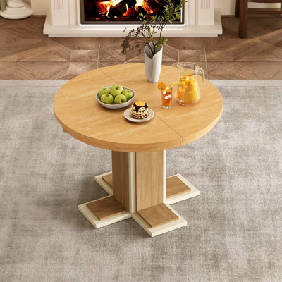 Table de salle à manger extensible avec rallonge centrale de 16 pouces, table de salle à manger ovale de 42 à 58 po pour 6 personnes, table de salle à manger ronde en bois massif rétro à double couche pour la cuisine et la salle à manger