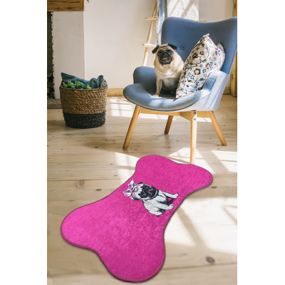 Tapis blanc / rose / noir en polyester Novelty Vian