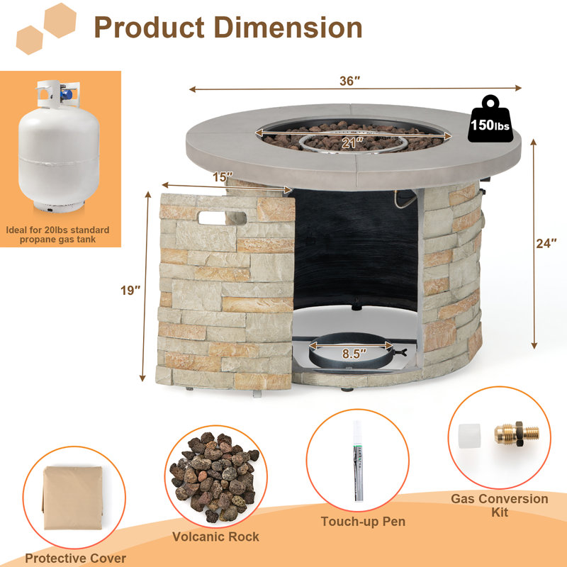 Table de foyer d'extérieur au propane en acier H 36 po x l 36 po