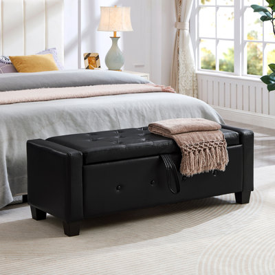 Banc de rangement 48 po en similicuir pour chambre à coucher, salon, couloir, noir facile à utiliser et à nettoyer avec rangement de 48 pouces, assemblage et entretien appropriés