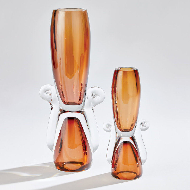 Lydia Handmade Glass Table Vase, Amber/Clear, 18" H x 7.5" W x 4.5" D