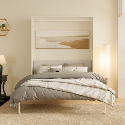 Queen Murphy Bed with Cabinet Doors, Space-Saving Wall Bed with Wood Slat Support, Foldable Platform Bed for Bedroom, Guest Room and Small Spaces