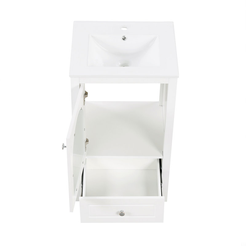 Meuble-lavabo de 20 po avec lavabo, armoire de salle de bain avec porte en verre à fermeture douce, tiroir, Blanc