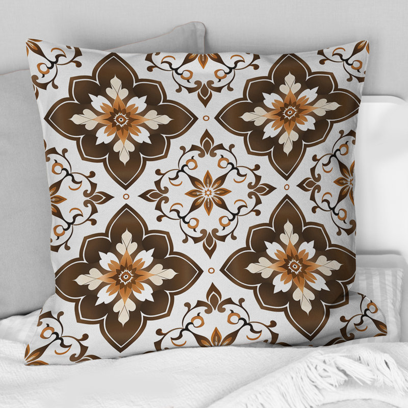 Brown Beige Quatrefoil Pattern II - Modern Throw Pillow, 18"H x 18"W