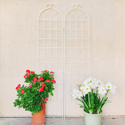 Ensemble de 2 treillis de jardin en métal 86,7 po x 19,7 po - treillis galvanisé antirouille pour plantes grimpantes, support de fleurs extérieur facile à assembler