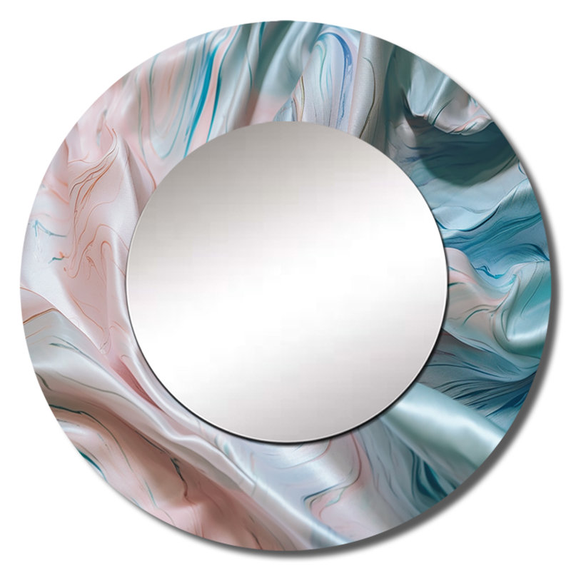 Olisa Pink Blue Dancing Colors II - miroir en marbre, miroir mural rond rose unique, impression d'art en métal, 29 po x 29 po