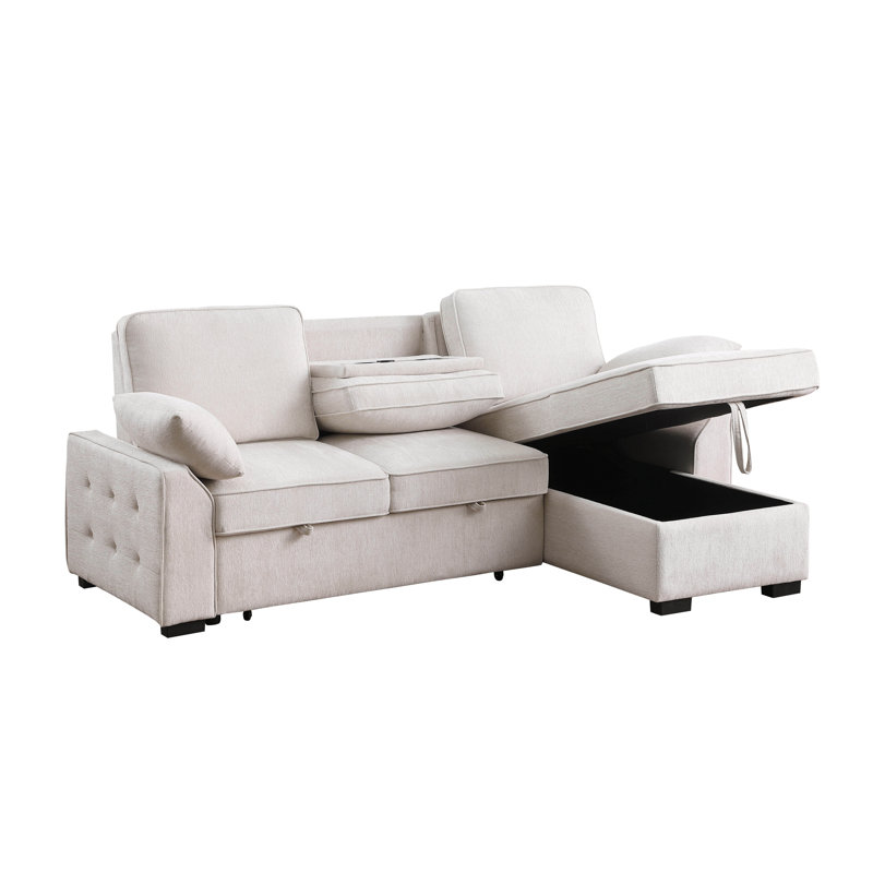 Canapé-lit modulaire réversible en tissu chenille beige 91 po Mackenzie, Chenille - Beige