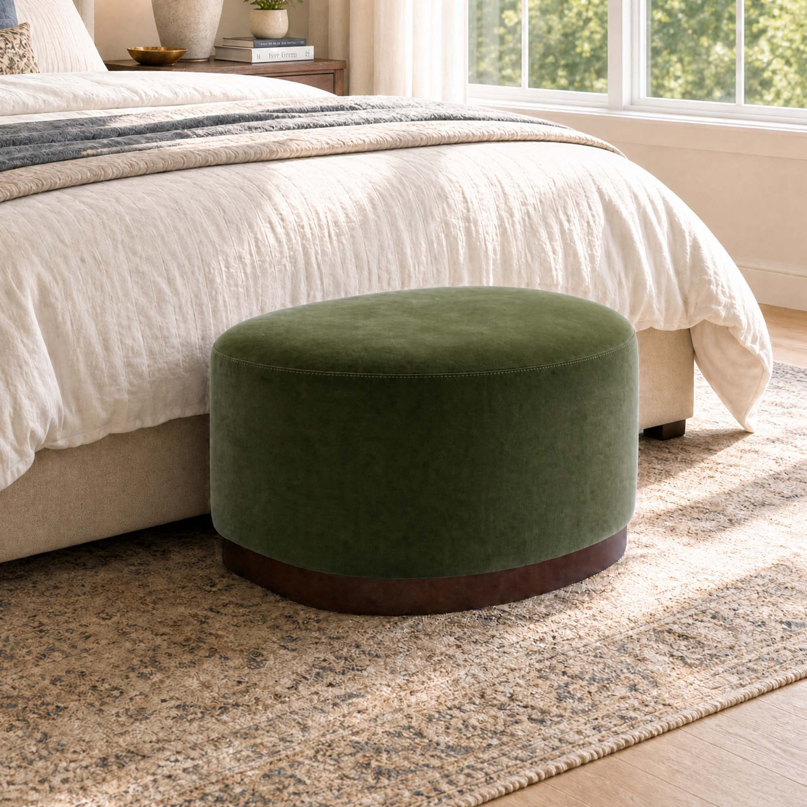 Upholstered Ottoman, Bella Forest