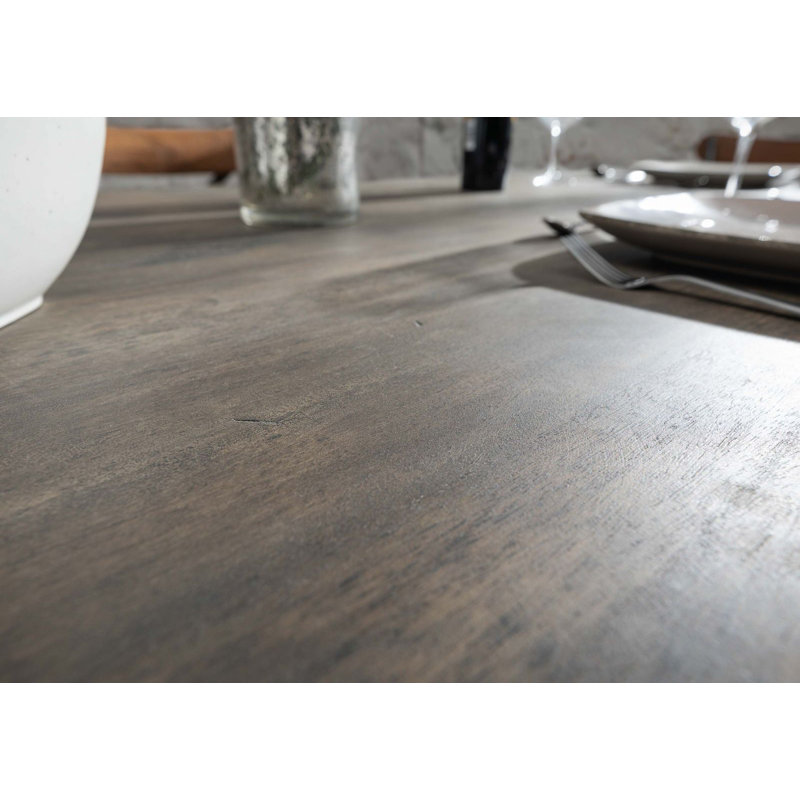 Railway Solid Wood Top Metal Base Dining Table, Grey, H76 x L200 x W100cm