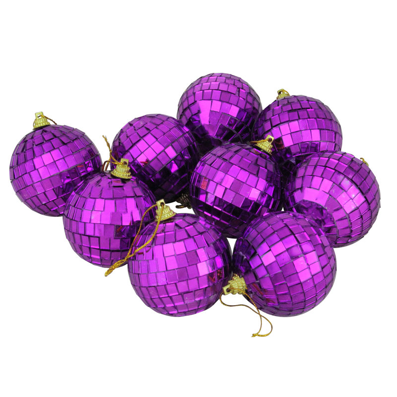 Ornements de Noël boule de disco en verre à miroir 1,5 po (40 mm), H 2,5 po x l 2,5 po x P 2,5 po, Mauve