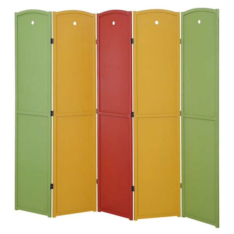 Paravent en bois 5,9 pi Lilliana, 5, Vert / Jaune