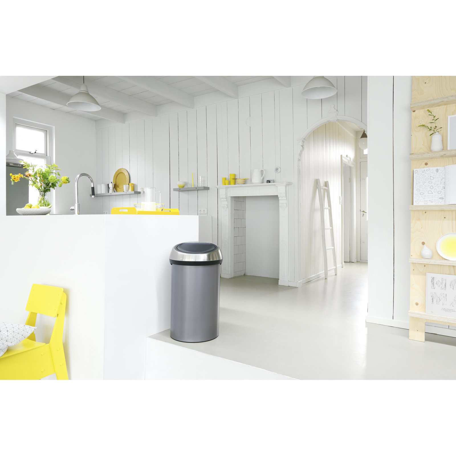 Brabantia 16gal Touch Top Trash Can, Platinum/Silver