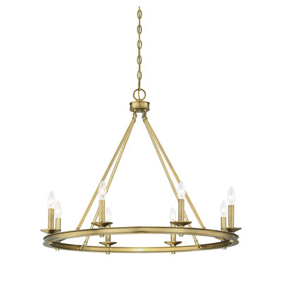 Poynor 8 - Light Wagon Wheel Chandelier in Warm Brass
